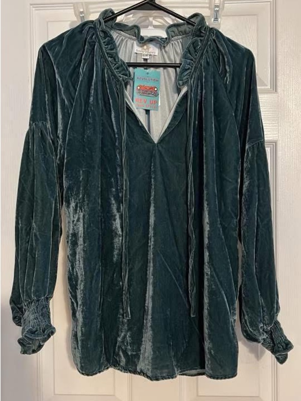 NWT Velvet Peasant Blouse in Deep Teal